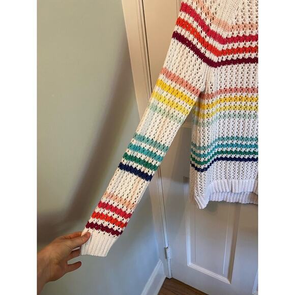 Talbots Open Stitch Rainbow Stripe Sweater Raglan Crochet Loose Knit Women's M - Picture 3 of 8